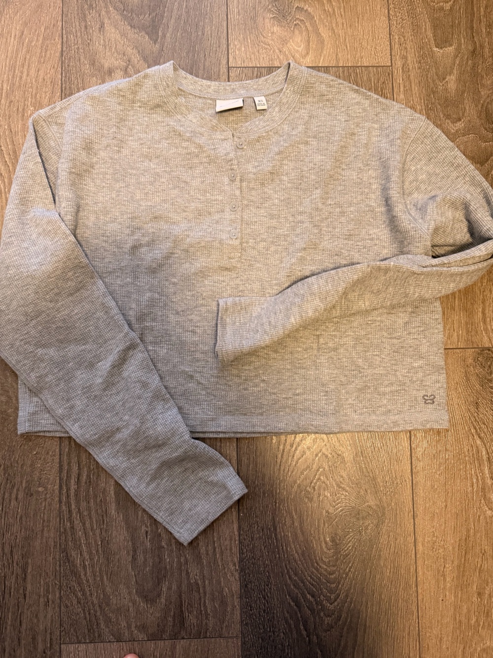 Sunday Best Heather Gray Ribbed Henley Long Sleeve Top